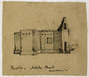 Pueblo, Adobe Church, Új-Mexikó, 1869-71 (tinta papíron)